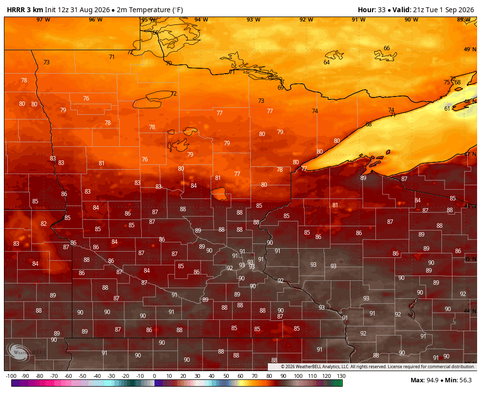 High temps Tuesday