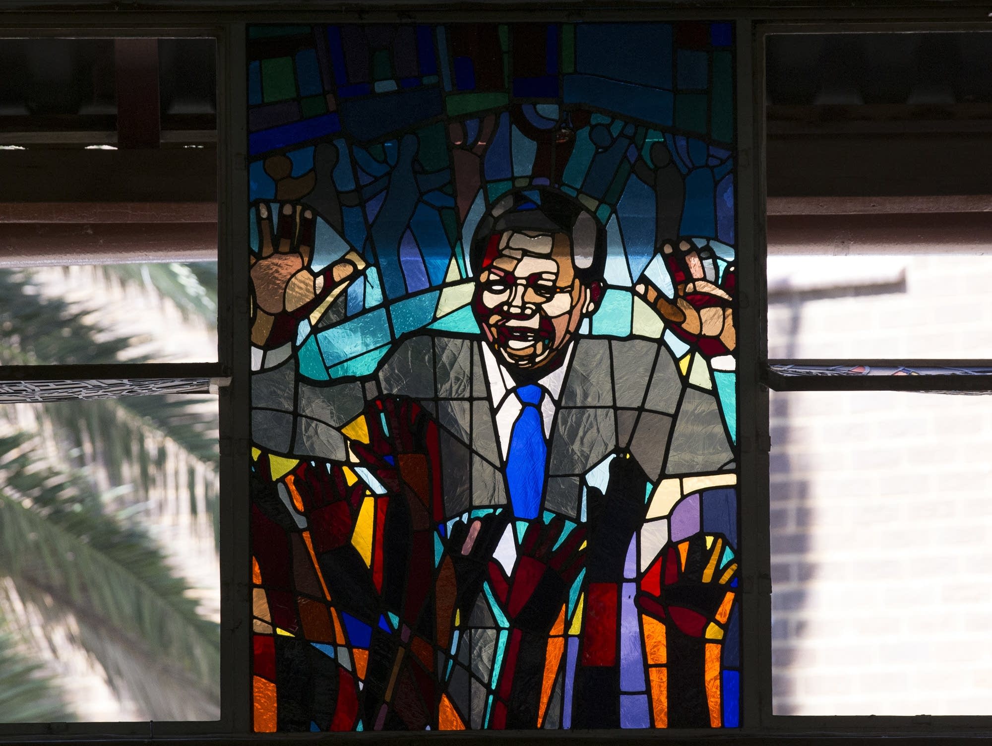 A stained-glass tribute to Nelson Mandela in Regina Mundi