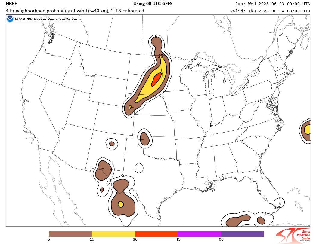 Wind damage potential strongest west