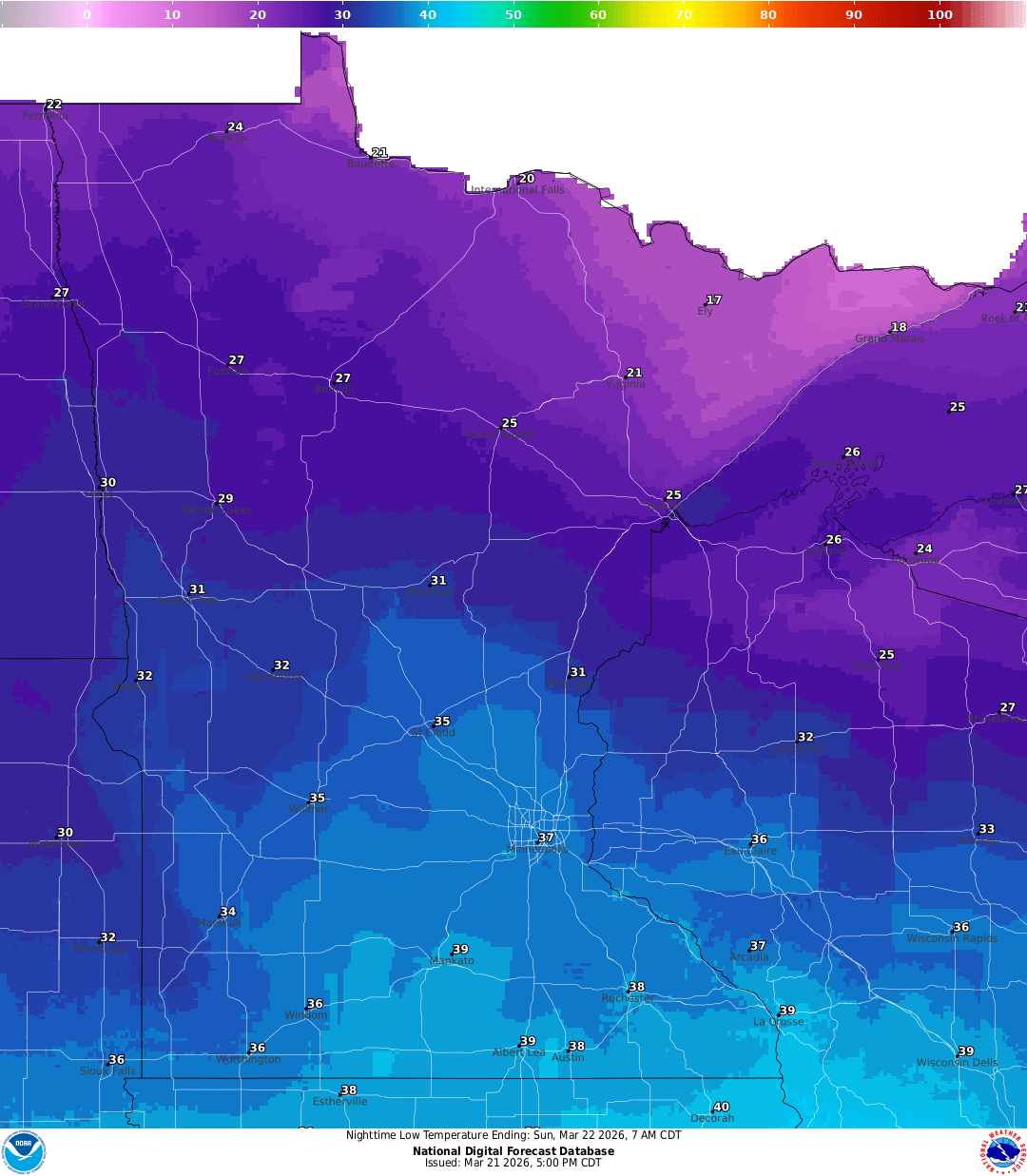 Lows for Saturday night