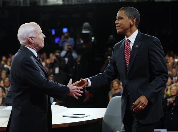 McCain and Obama shake before the debate