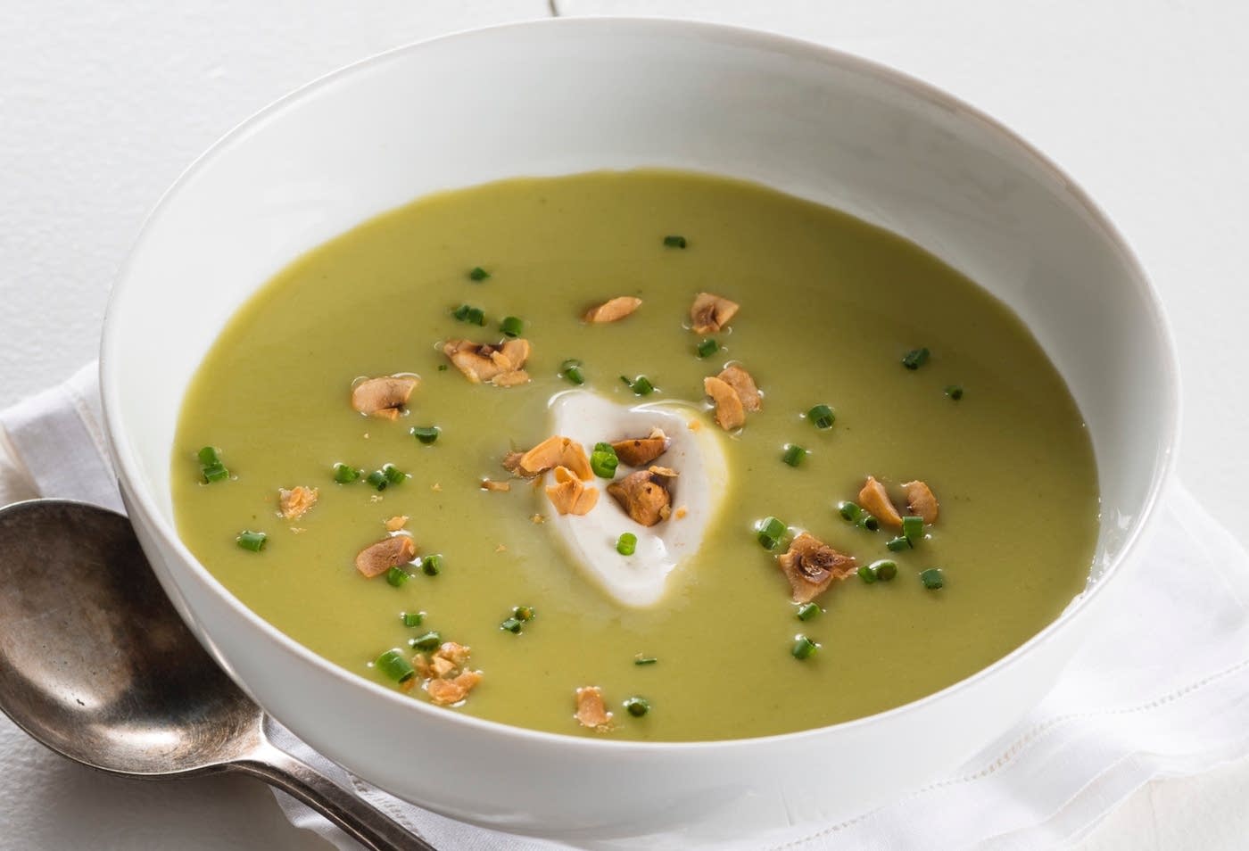 Green Asparagus Soup with Celery Seed Sour Cream and Toasted Hazelnuts The Splendid Table