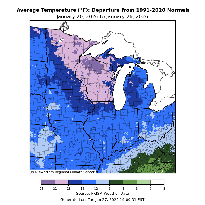 Temperature departure from normal
