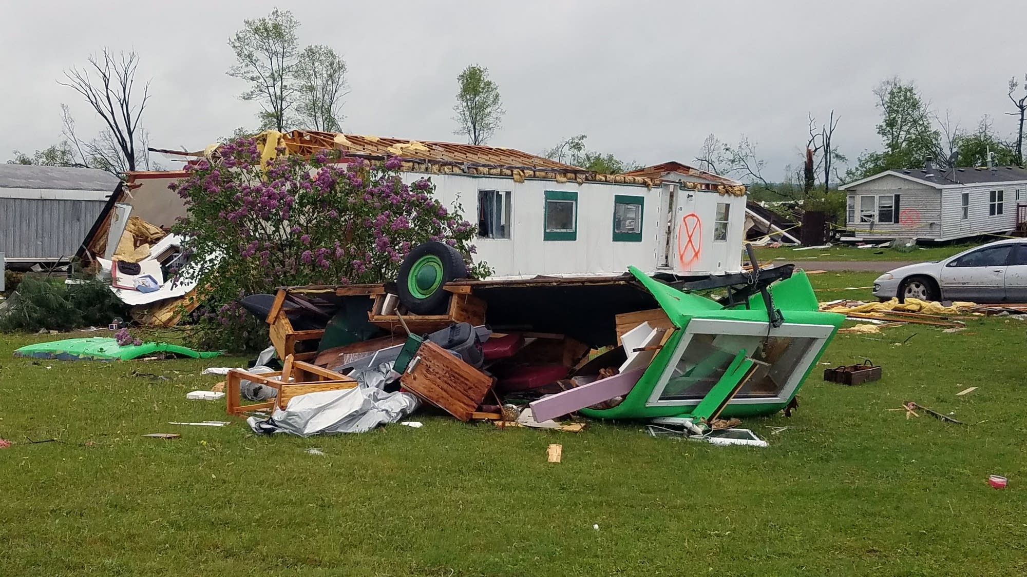 Tornado damage at Prairie Lake Estate Mobile Park