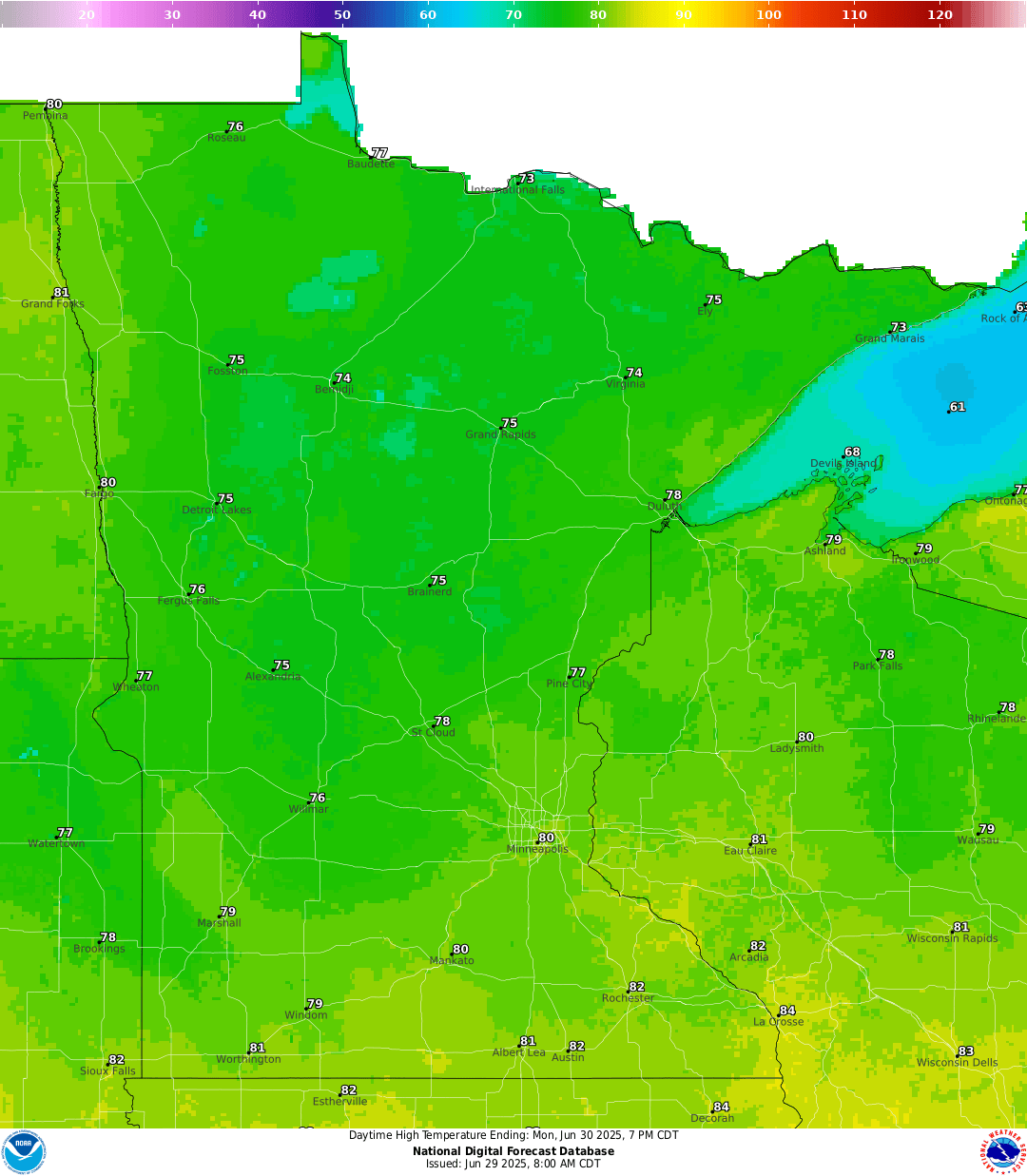 Highs for Monday