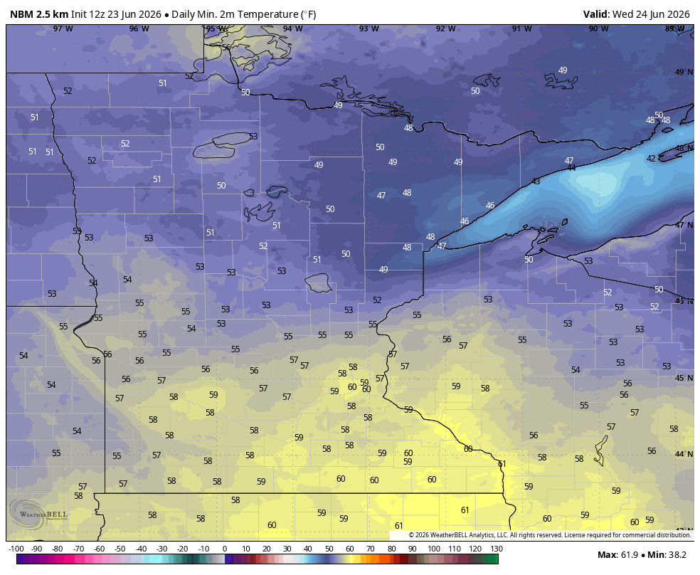 Morning lows Wednesday