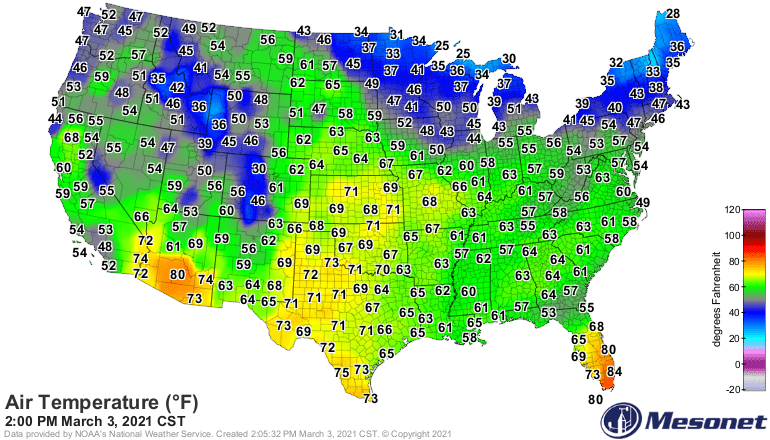 Temperatures Wednesday afternoon