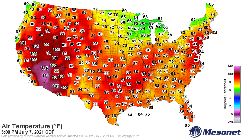 Temperatures Wednesday afternoon