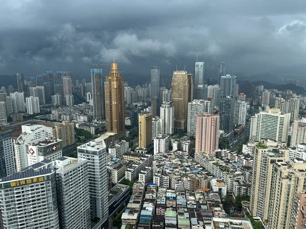 An aerial view of city buildings in Shenzhen, China.