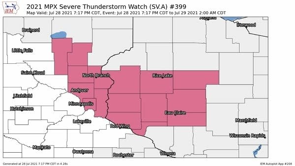 Severe thunderstorm watch areas near the Twin Cities