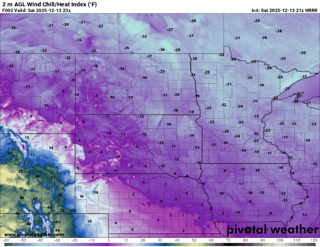 Wind chill forecast Saturday 5 p.m. to 9 a.m. Sunday