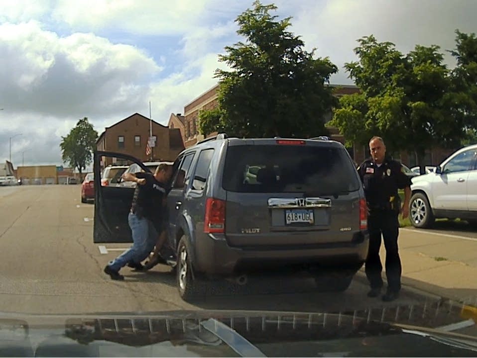 Footage shows an officer punching driver in his car.