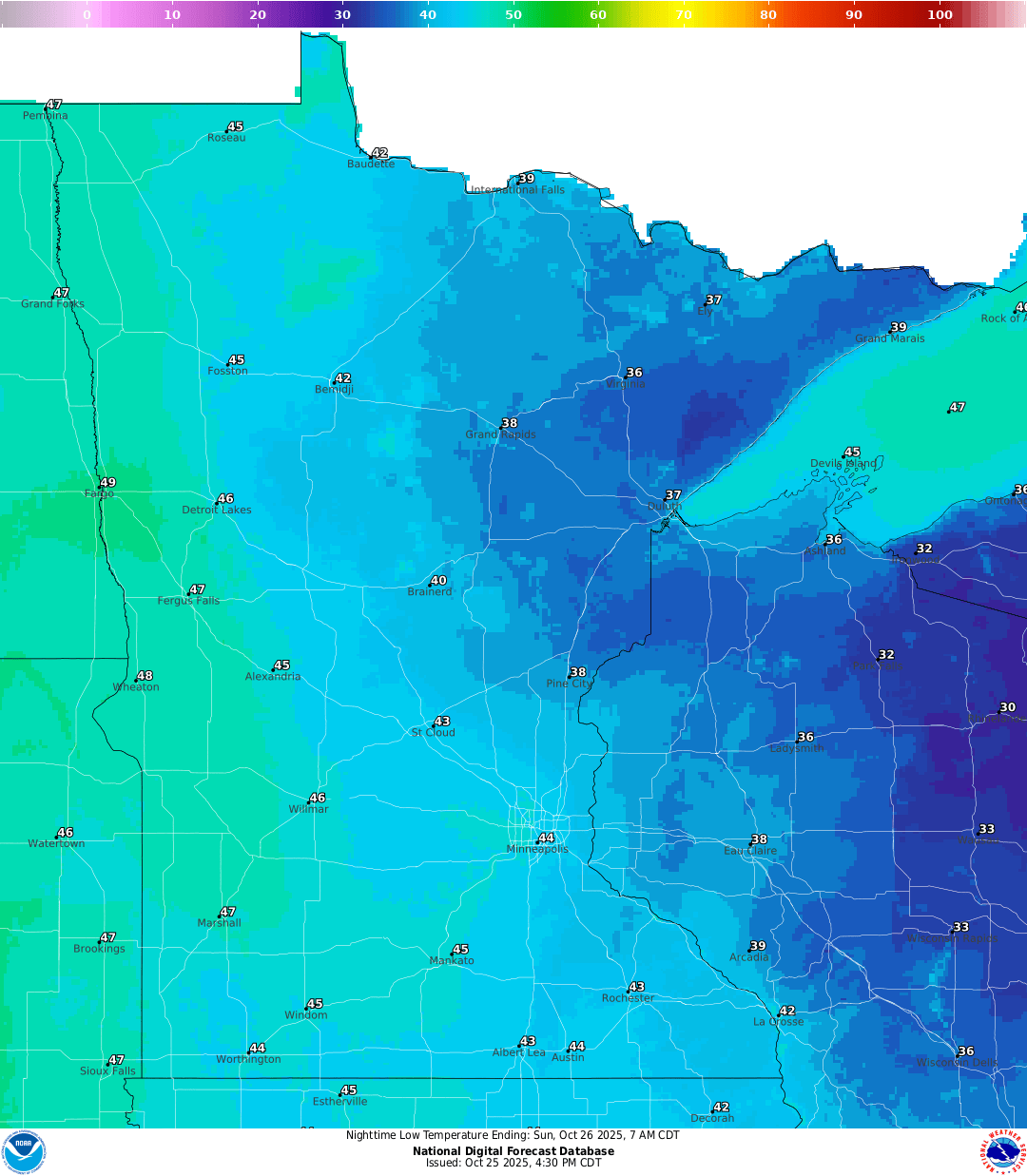 Lows for Saturday night
