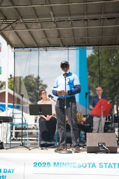Minnesota Public Radio president Duschesne Drew on stage