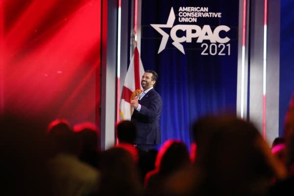 Don Trump Jr. addresses the Conservative Political Action Conference being held in Orlando, Florida, on Feb. 26. 