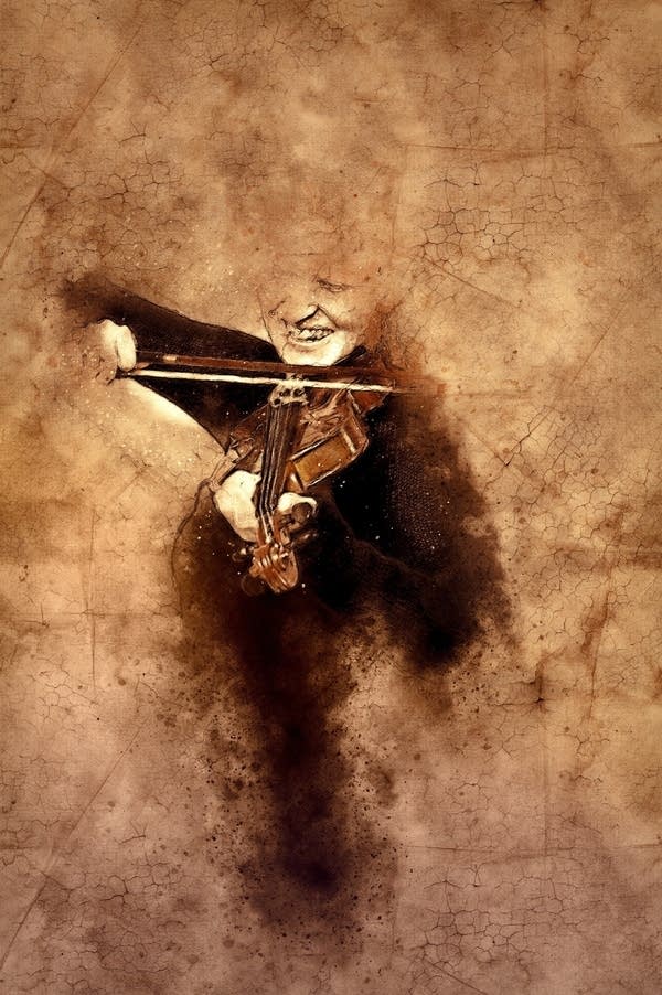 A ghostly image of a violin player