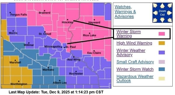 Winter weather warnings and advisories.