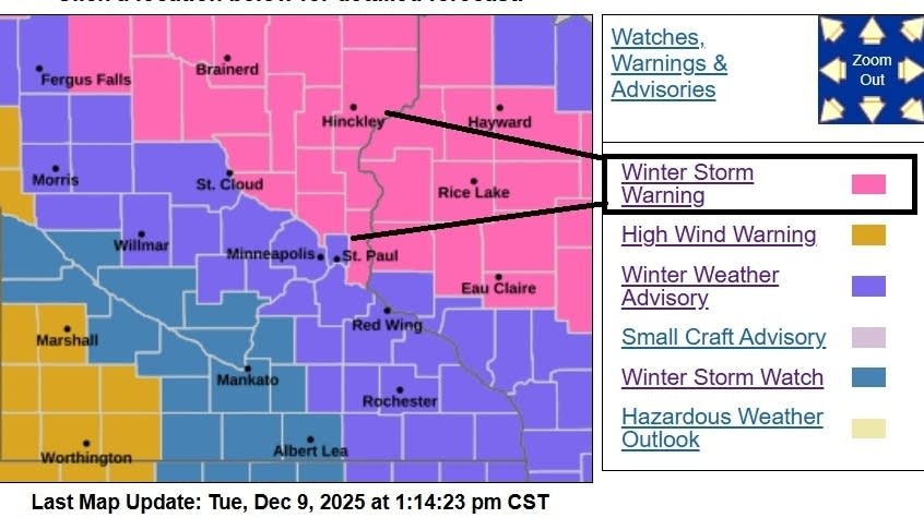 Storm update: Winter storm warning expands to NE Twin Cities region ...