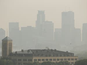 Haze overtakes the Minneapolis skyline.