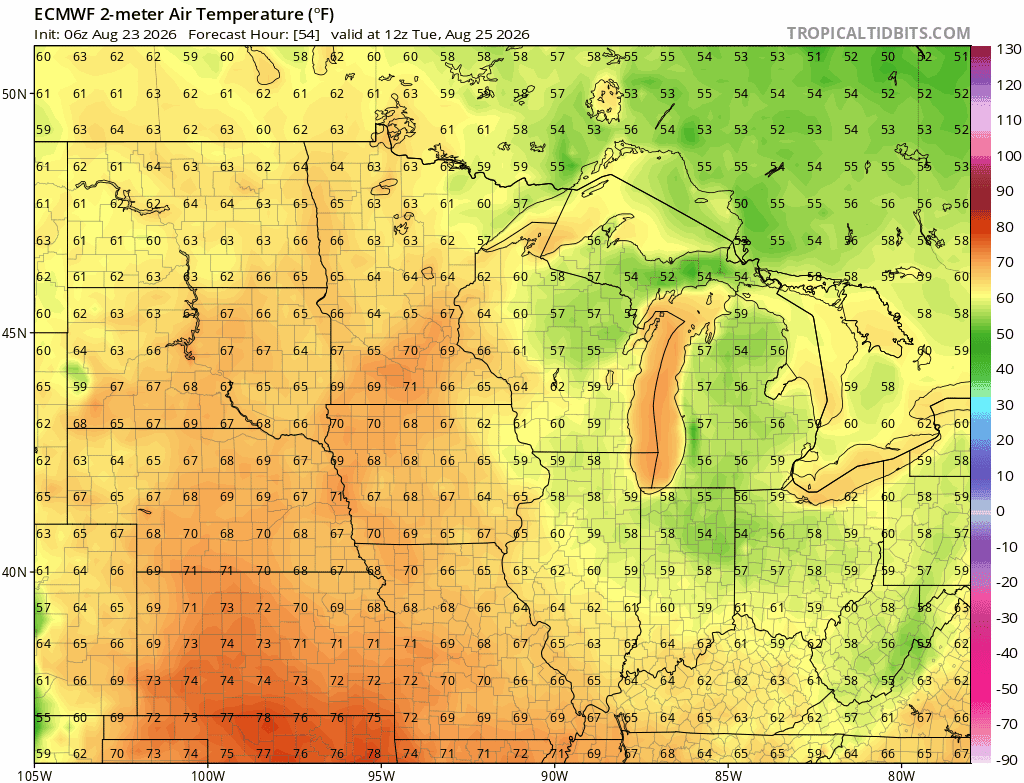 Temperatures Tuesday through Friday