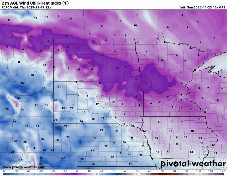 Wind chill forecast for Thanksgiving 6 a.m. to Friday 6 a.m.