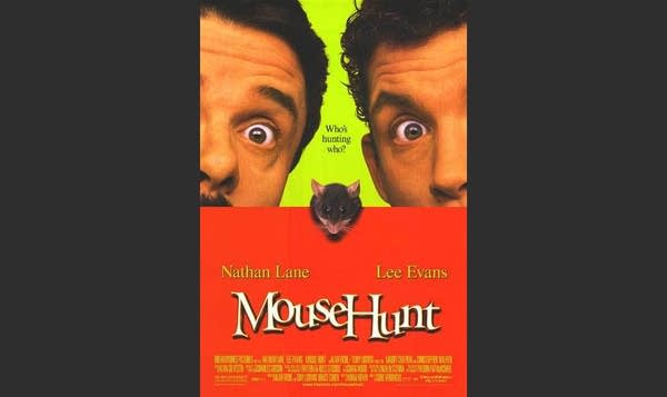"Mouse Hunt" movie poster: 2 wide-eyed men w/ mouse in middle