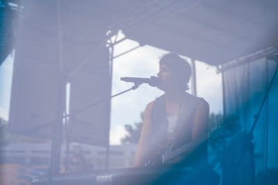 a band performing on stage