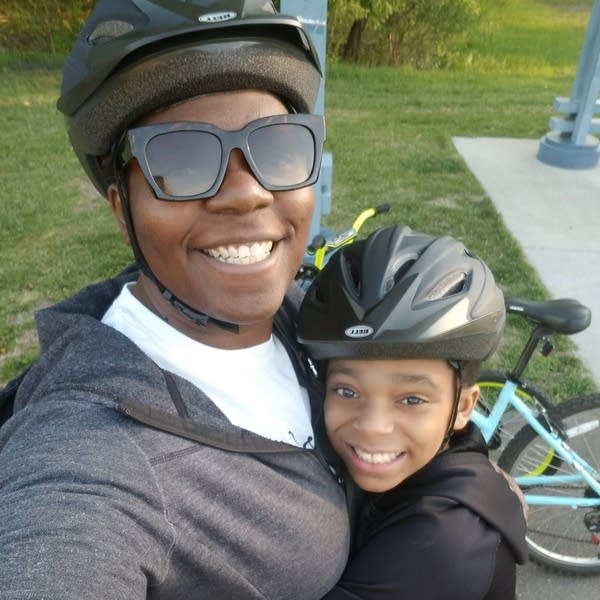 Sonya Lewis on a bike ride with her son Bryce 