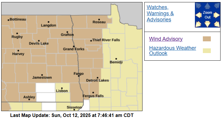 Wind advisory until 8 p.m. Sunday