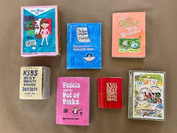 seven books lined up