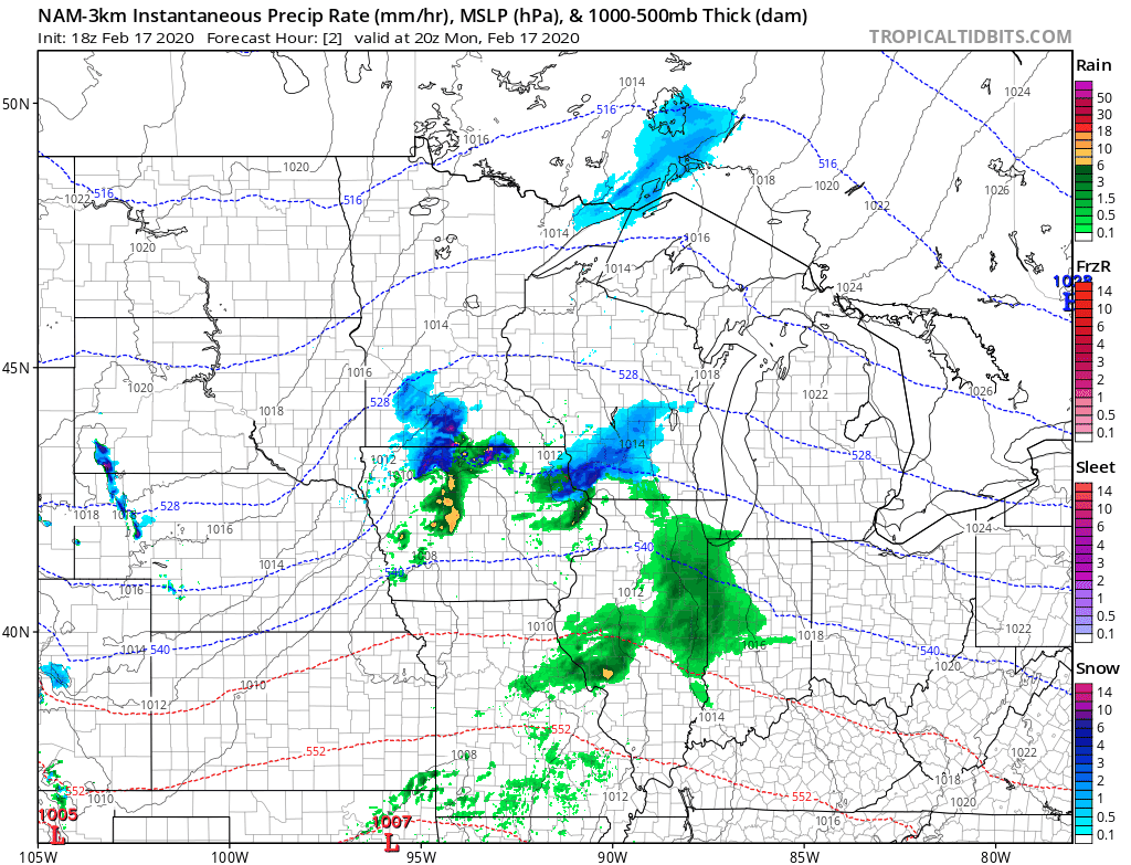NOAA NAM 3 km model through midnight