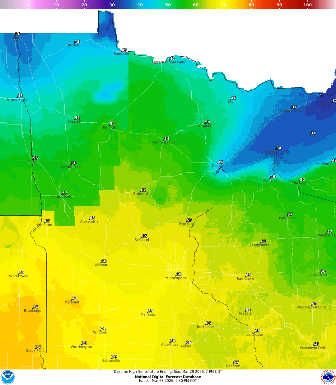 Highs for Sunday