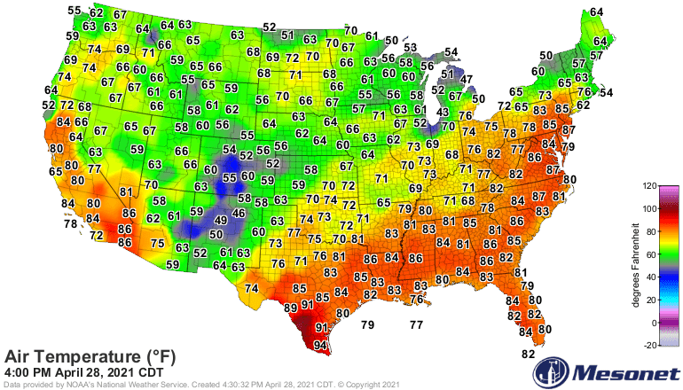 Temperatures Wednesday afternoon
