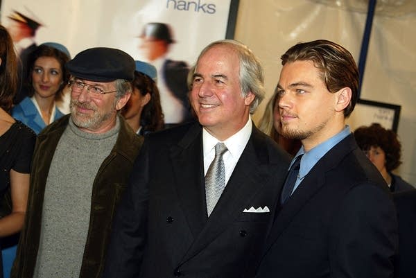 Steven Spielberg, Frank Abagnale and Leonardo DiCaprio at the premiere of "Catch Me If You Can" at the Village Theatre in Westwood, Ca. Monday, Dec. 16, 2002. Photo by Kevin Winter/ImageDirect.