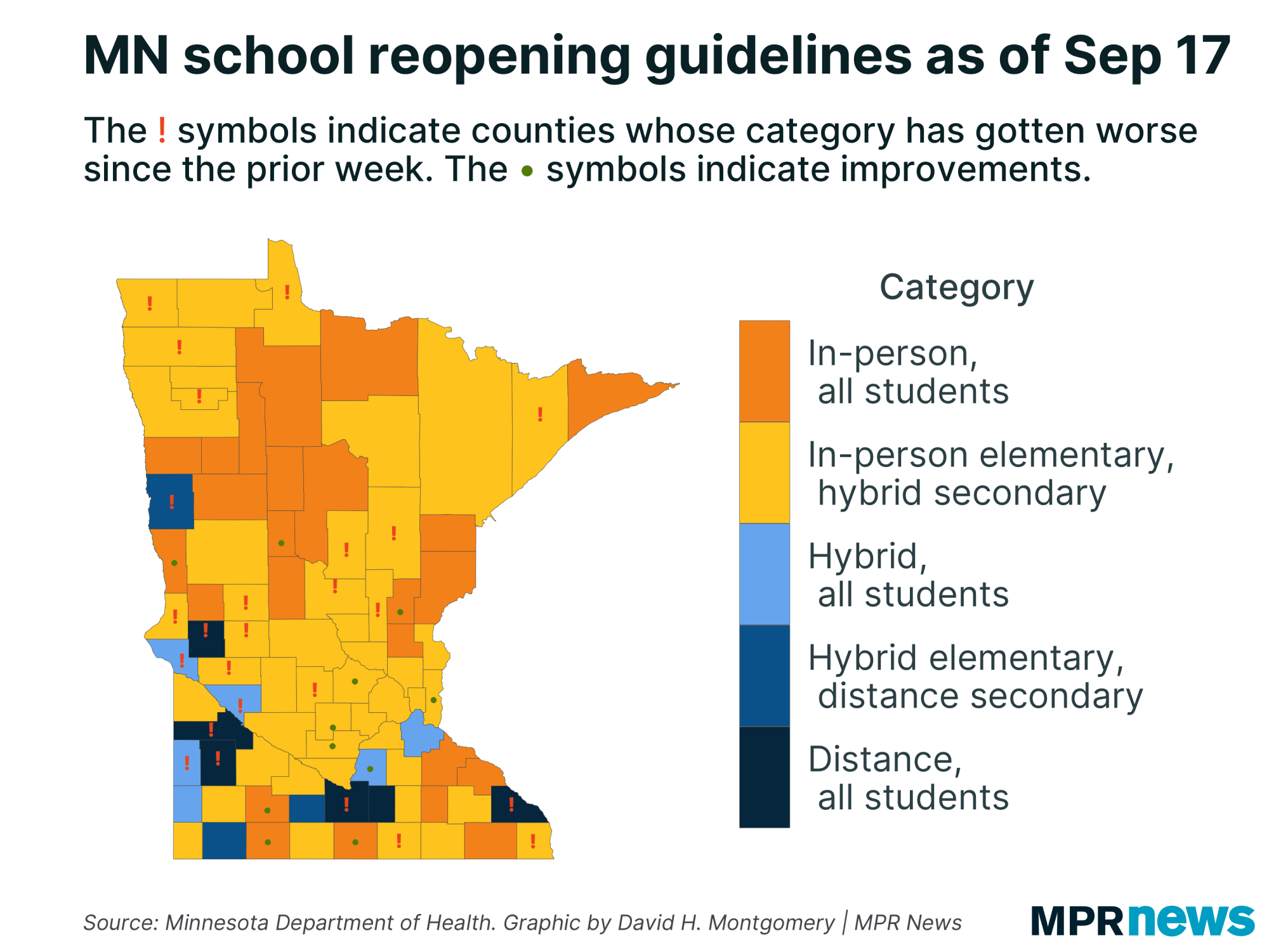 School reopening guidance as of Sept. 17 by Minnesota county