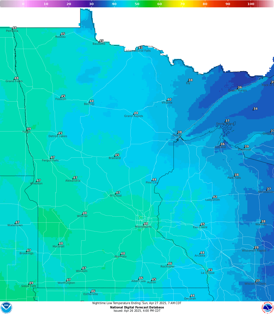 Lows for Saturday night