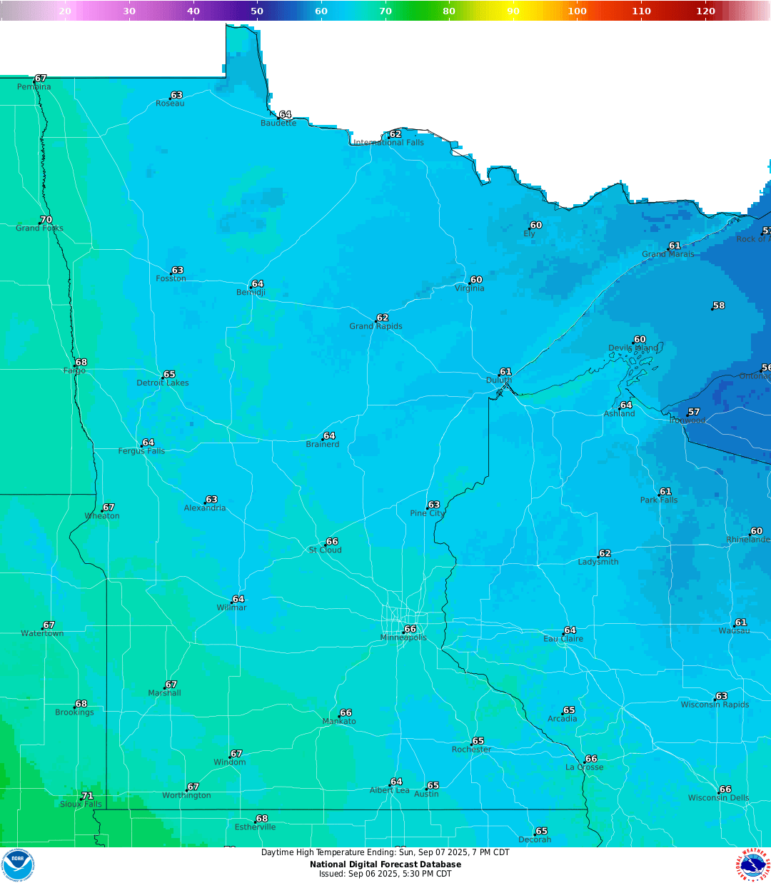 Highs for Sunday