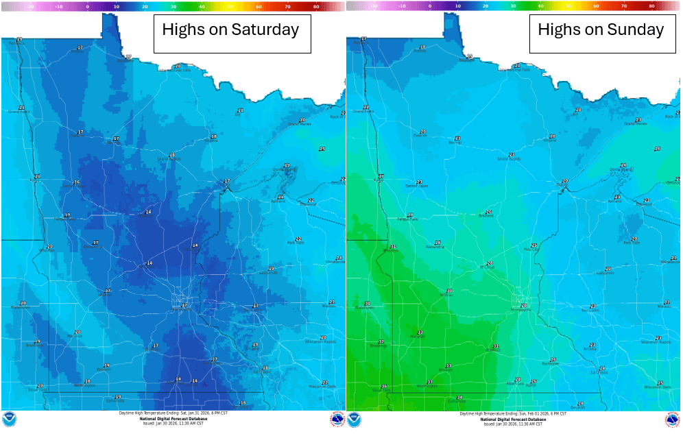 Highs for Saturday and Sunday