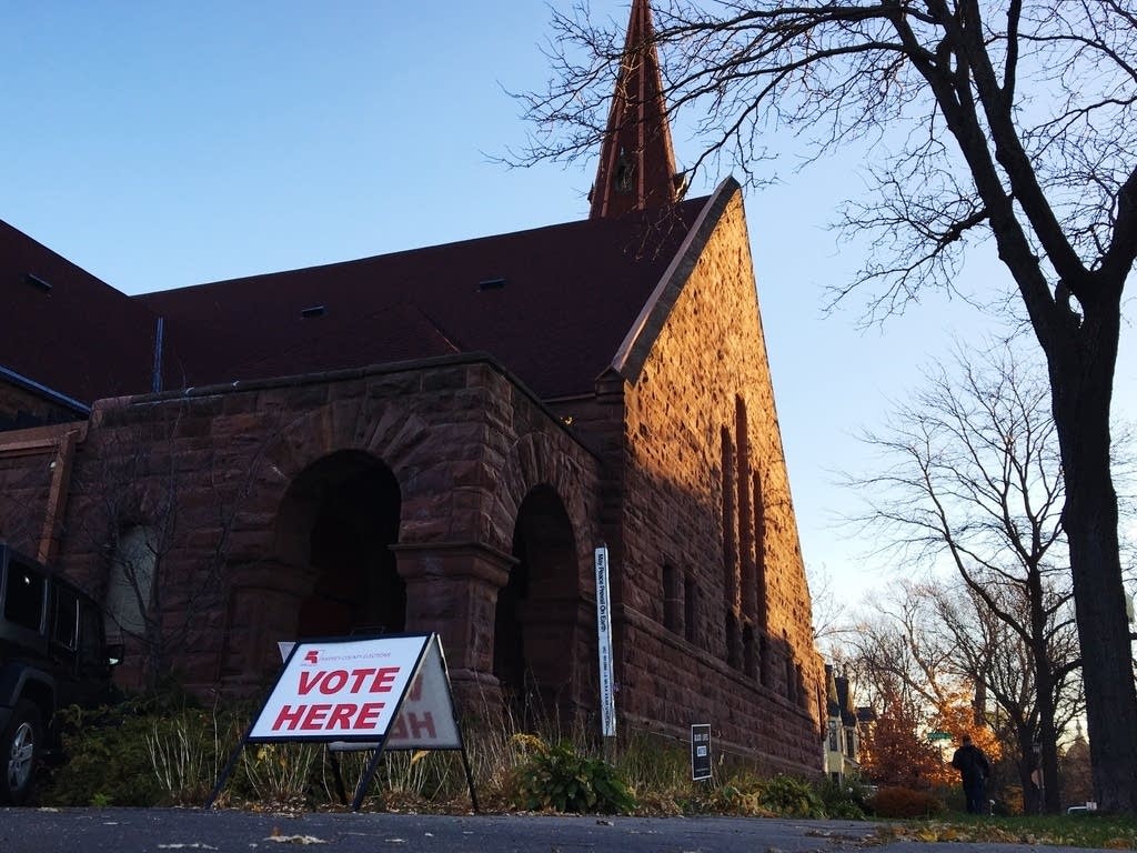 A voting sign at Presbyterian Church