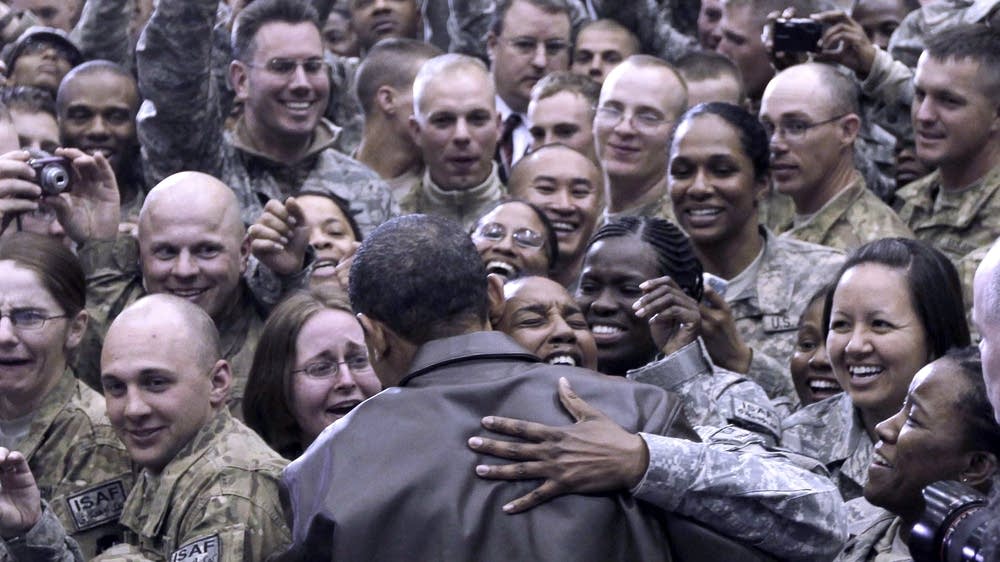Troops Cheering Obama, troops cheer each other in Afghan visit | MPR News