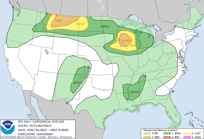 Highest severe weather chances shift east, SE; steamy weekend ahead