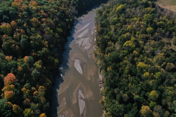 Aerial image of the Blue Earth River following a dam failure.
