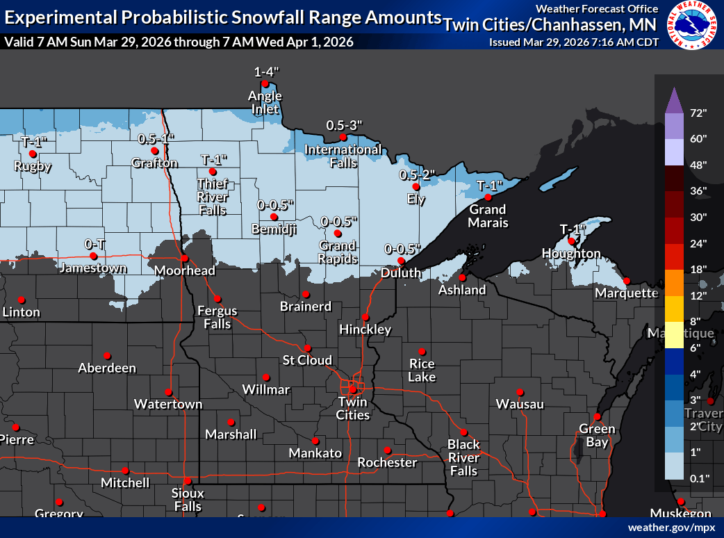 Snowfall potential through Wednesday morning