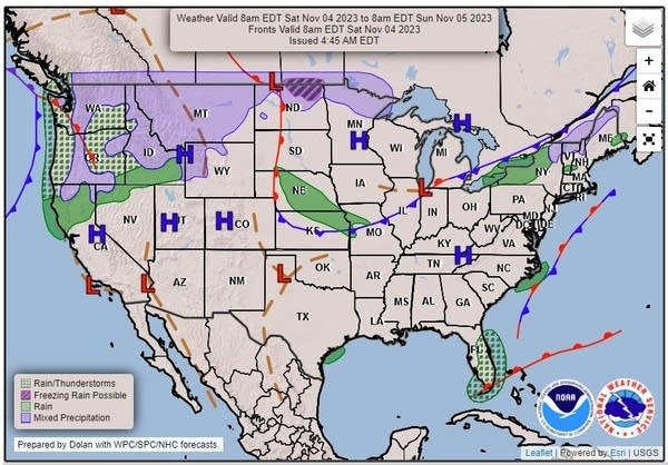 Forecast weather map for Satuday