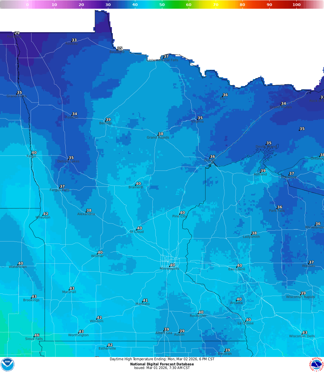 Highs for Monday