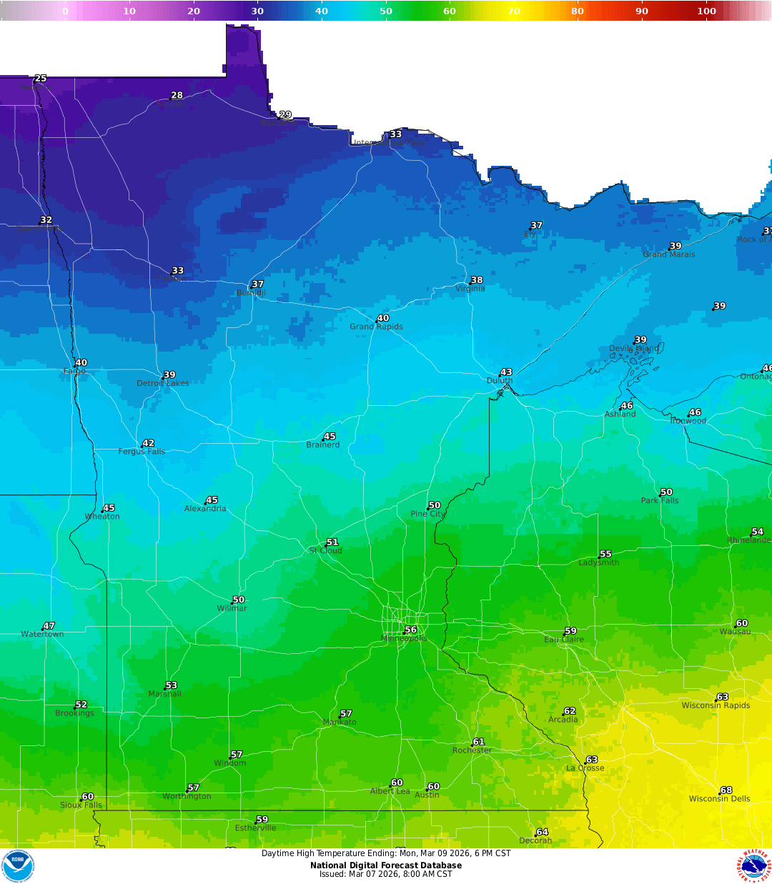 Highs for Monday