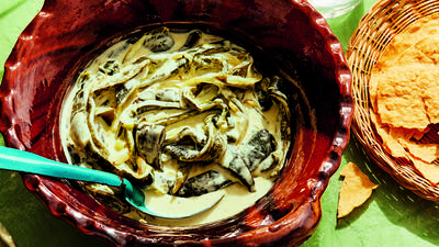 Rajas con Crema (Roasted poblanos in a garlic-cream sauce)