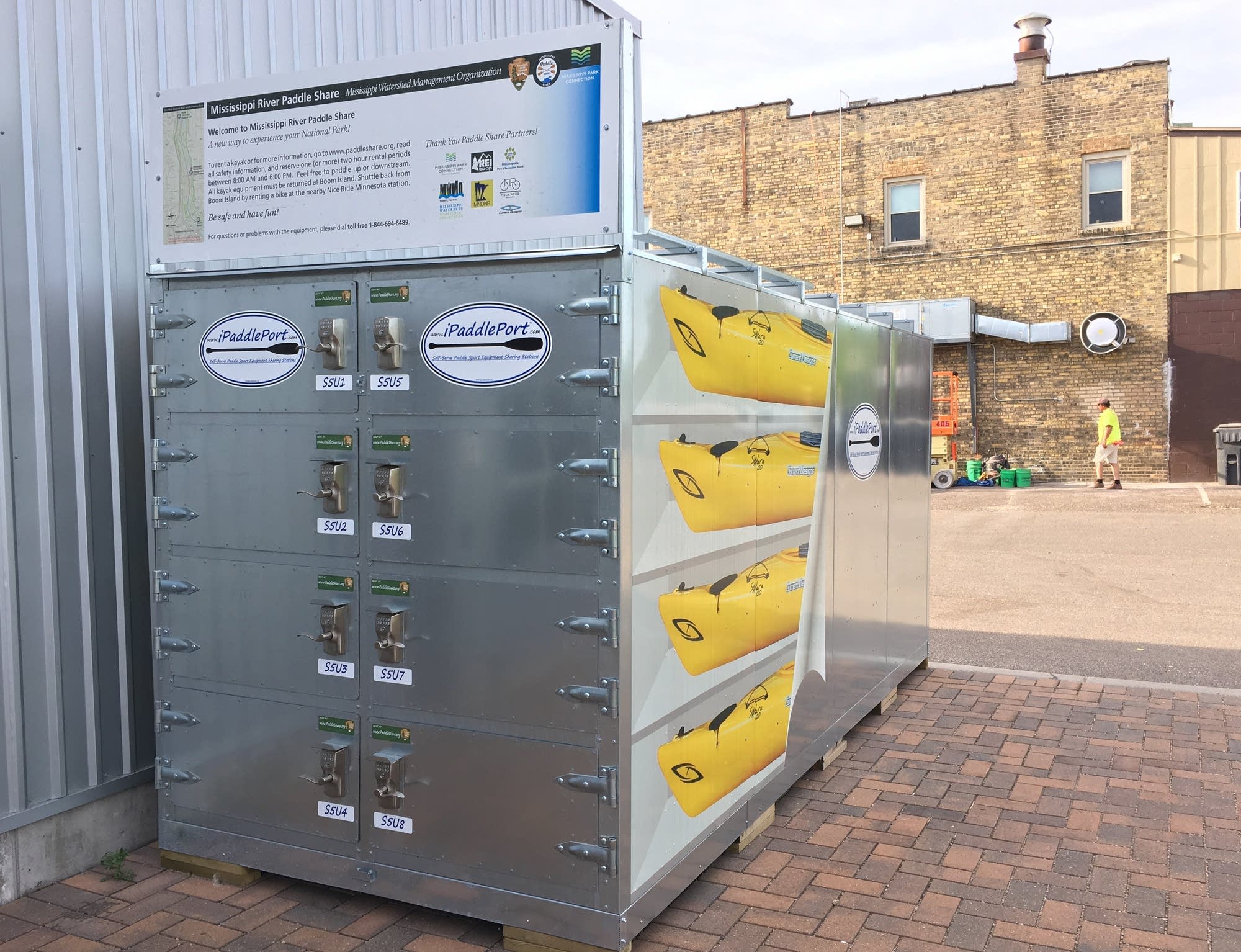 The Paddle Share locker near the Lowry Bridge