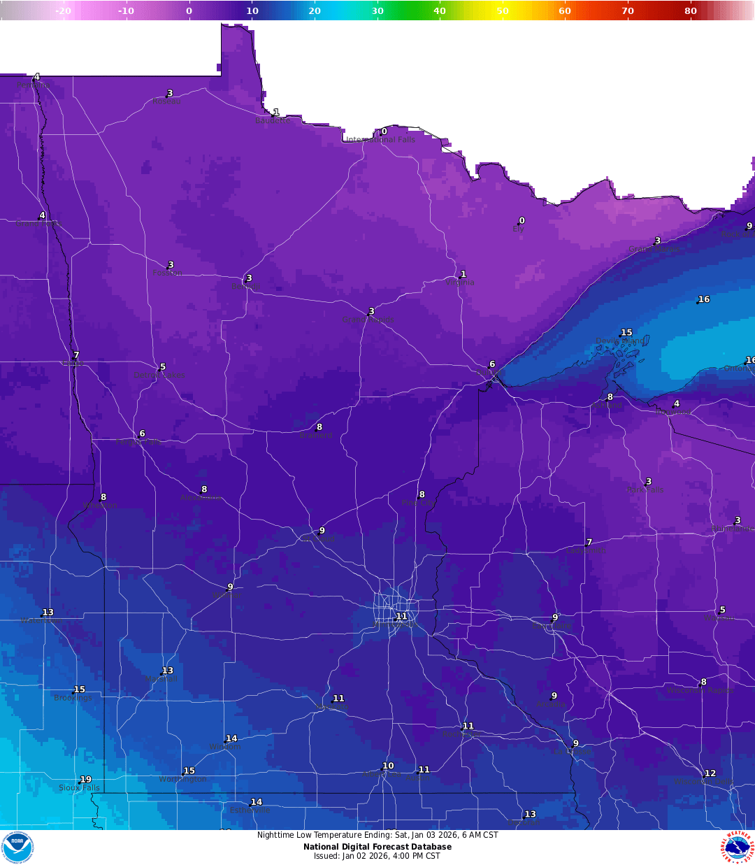 Lows for Friday night