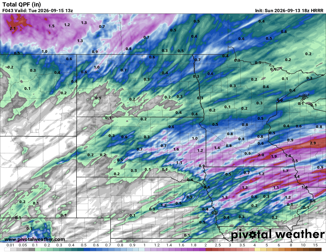 Quantitative precipitation forecast for Monday